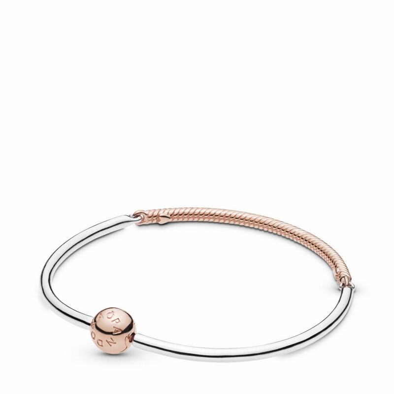 Pandora Rose™ Moments Three-link Bangle Bracelet Ireland - Pandora Rose/Sterling Silver - 627931XAK